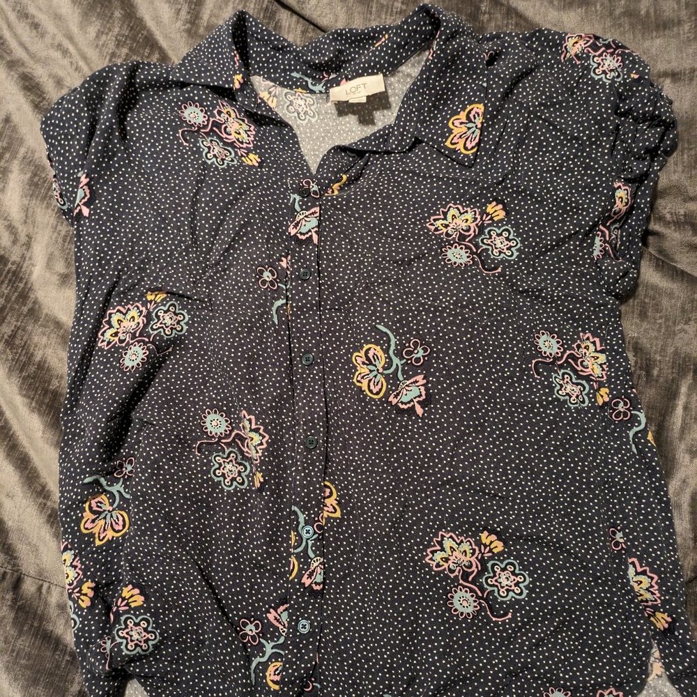 Loft blue patterned dress shirt